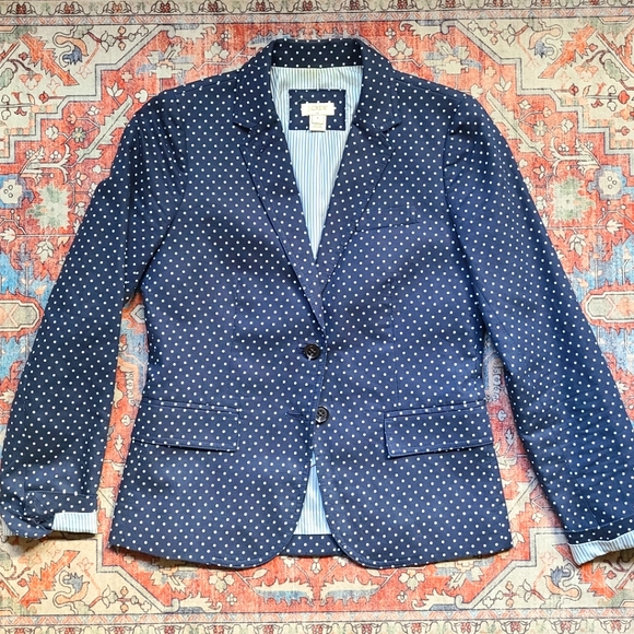 J Crew Navy Polka Dot Blazer Jacket - 0